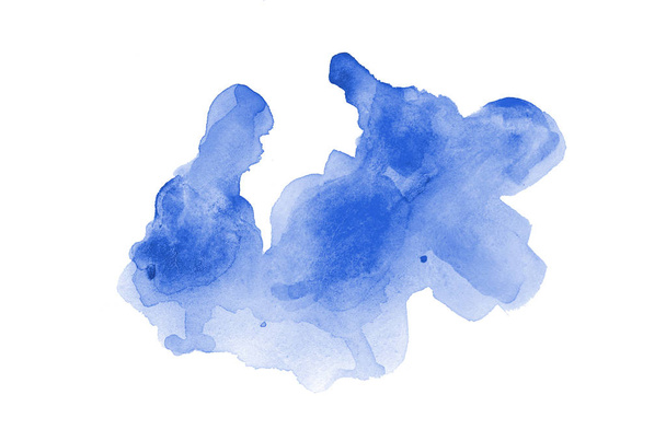 Abstract watercolor background image with a liquid splatter of aquarelle paint, isolated on white. Blue tones - Foto, Imagem