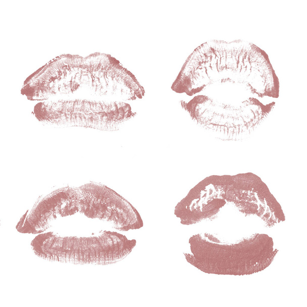 女性の唇口紅のキスプリントセットバレンタインデー孤立o - 写真・画像