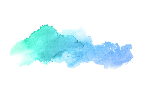 Imagem de fundo aquarela abstrata com um respingo líquido de tinta aquarelle, isolado sobre branco.tons pastel azul e turquesa
 - Foto, Imagem