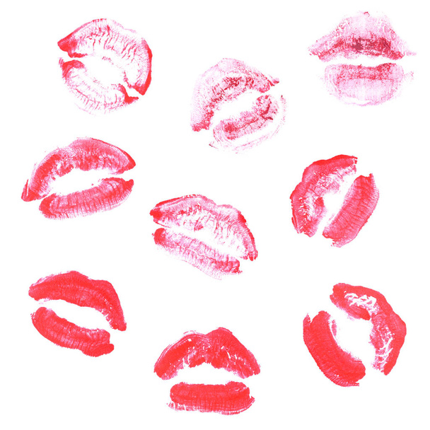Kadın dudakları ruj öpücük baskı sevgililer günü izole o için ayarlayın - Fotoğraf, Görsel