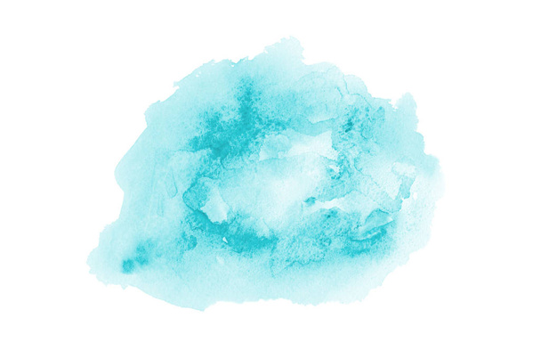 abstraktes Aquarell-Hintergrundbild mit einem flüssigen Spritzer Aquarellfarbe, isoliert auf Weiß. hellblaue Töne - Foto, Bild
