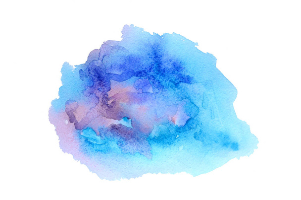 Abstract watercolor background image with a liquid splatter of aquarelle paint, isolated on white. Cold tones - Фото, изображение