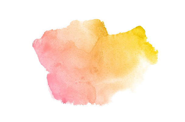 Abstract watercolor background image with a liquid splatter of aquarelle paint, isolated on white. Pink and yellow tones - Φωτογραφία, εικόνα