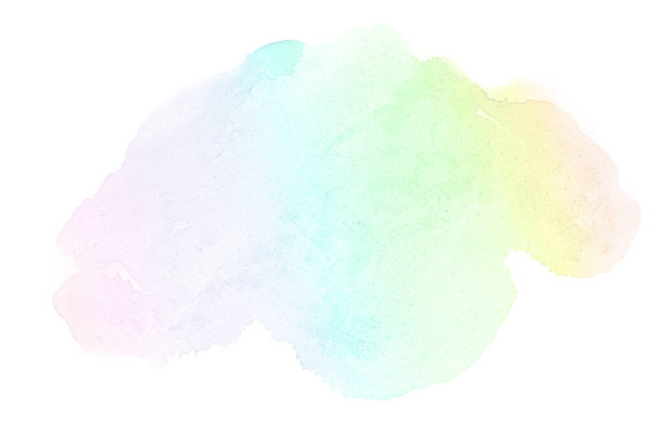 白に隔離されたアクアレル塗料の液体スプラッタを持つ抽象的な水彩の背景画像。レインボートーン - 写真・画像