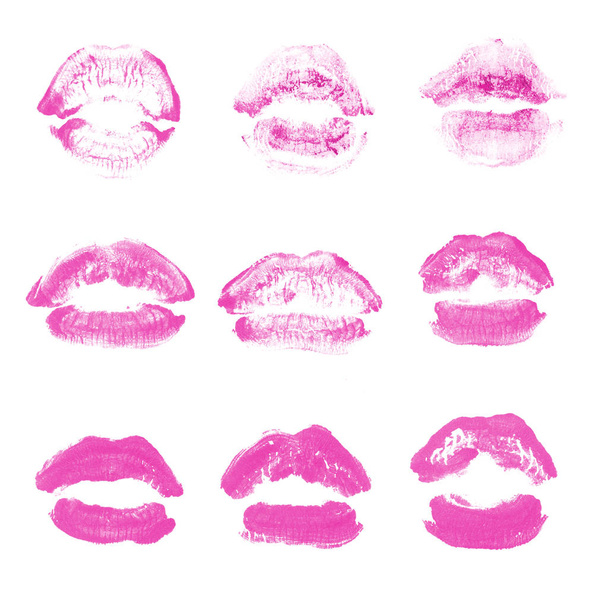 Female lips lipstick kiss print set for valentine day isolated o - Photo, Image