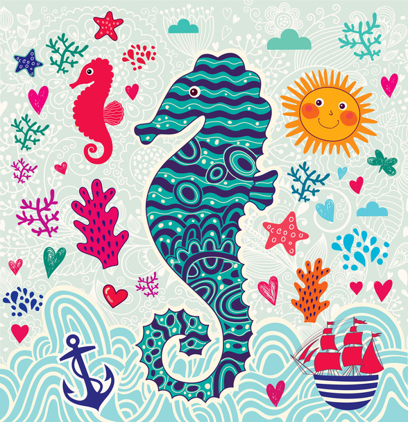 Funny seahorse - Vector, Image