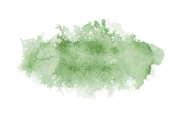 Abstract watercolor background image with a liquid splatter of aquarelle paint, isolated on white. Dark green tones - Photo, Image