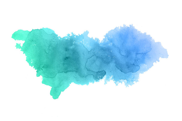 Αφηρημένη εικόνα φόντου υδατογραφίσματος με υγρή διασπορά χρώματος Aquarelle, απομονωμένη σε λευκό. Μπλε και τιρκουάζ παστέλ αποχρώσεις - Φωτογραφία, εικόνα