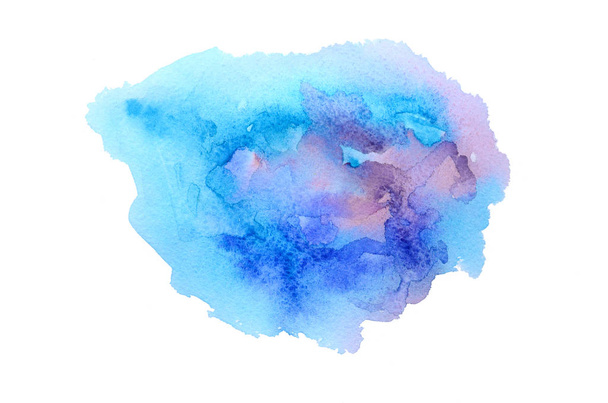 Абстрактное акварельное фоновое изображение с жидкими брызгами акварельной краски, выделенной на белом. Холодные тона
 - Фото, изображение