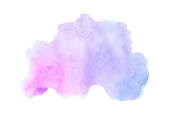 Imagen de fondo de acuarela abstracta con una salpicadura líquida de pintura acuarela, aislada en blanco. Tonos pastel rosa y azul
 - Foto, Imagen