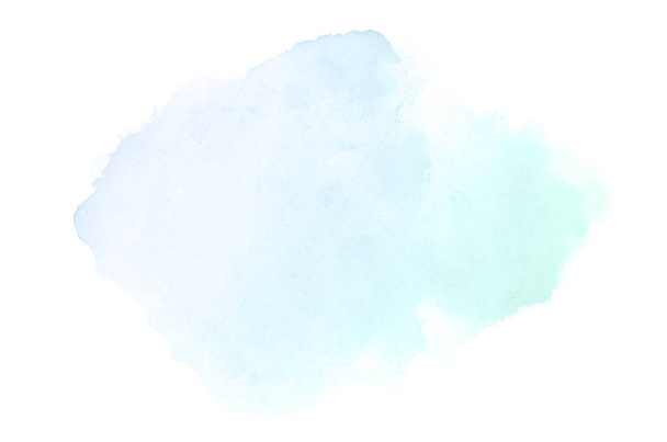 abstraktes Aquarell-Hintergrundbild mit einem flüssigen Spritzer Aquarellfarbe, isoliert auf weiß.Blau und türkisfarbenen Pastelltönen - Foto, Bild