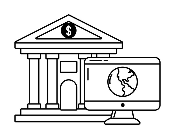 Servicios de banca digital herramientas en línea pantalla de ordenador blanco y negro
 - Vector, imagen