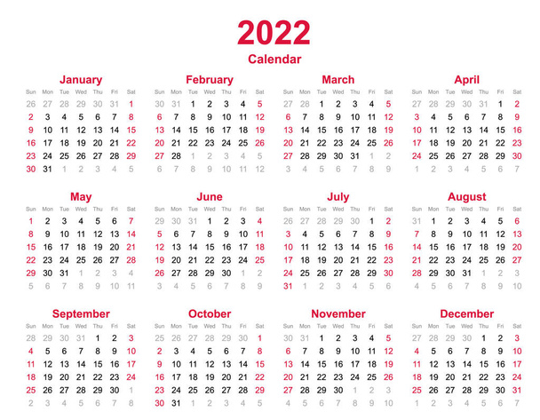 2022 calendario anual - 12 meses calendario anual establecido en 2022 - plantilla de calendario - calendario de planificador
 - Vector, Imagen