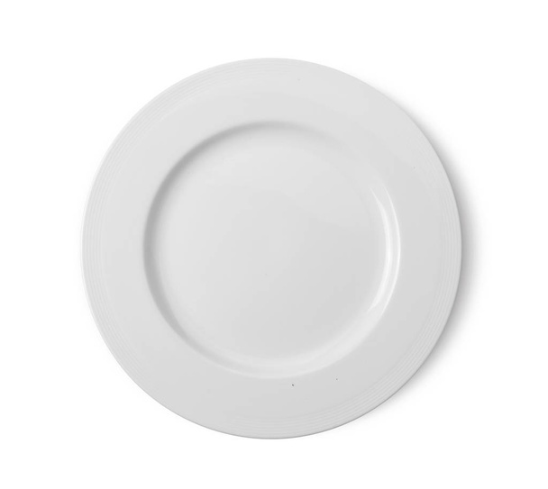 biały talerz na białym tle. widok z góry - Zdjęcie, obraz