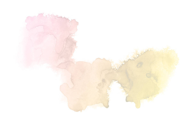 Beyaz üzerine izole edilmiş, sıvı bir kova boyası ile soyut suluboya arka plan görüntüsü. Pembe ve sarı tonları - Fotoğraf, Görsel
