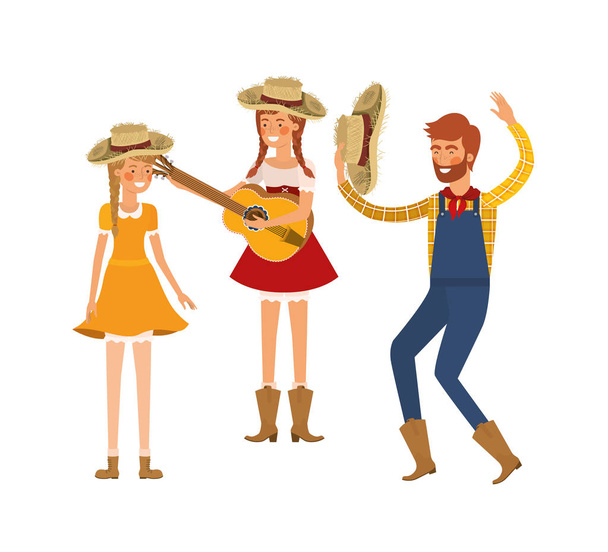 group of people farmers with musical instrument - Vector, Image