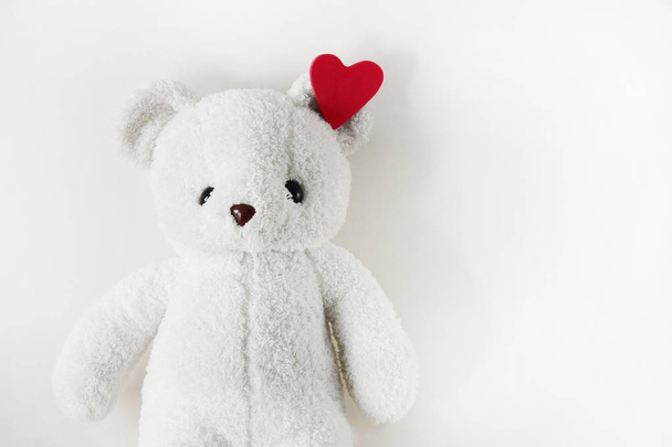 White teddy bear and empty space for text. Day of Love on Valentine's lonely. - Photo, Image