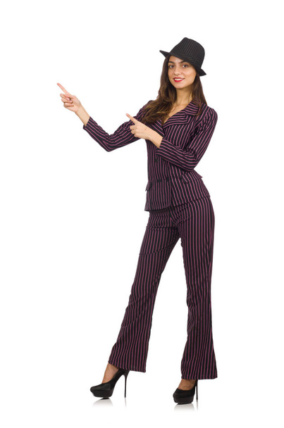Woman wearing striped costume isolated on white - Foto, imagen