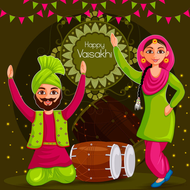 Fondo de saludos para el festival de Año Nuevo Punjabi Vaisakhi celebrado en Punjab India - Vector, imagen