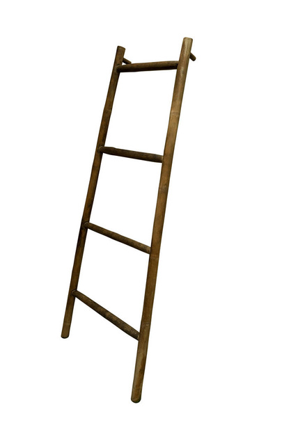 Wooden ladder decorated on wall, with the clipping path. - Φωτογραφία, εικόνα