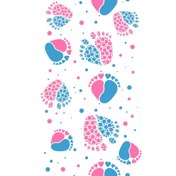 Cute Seamless Vector Pattern Border  with Baby Feet  and Heart - Vector, Image