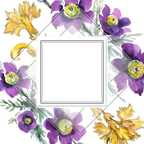 Bouquets floral botanical flowers. Watercolor background illustration set. Frame border ornament square. - Fotó, kép