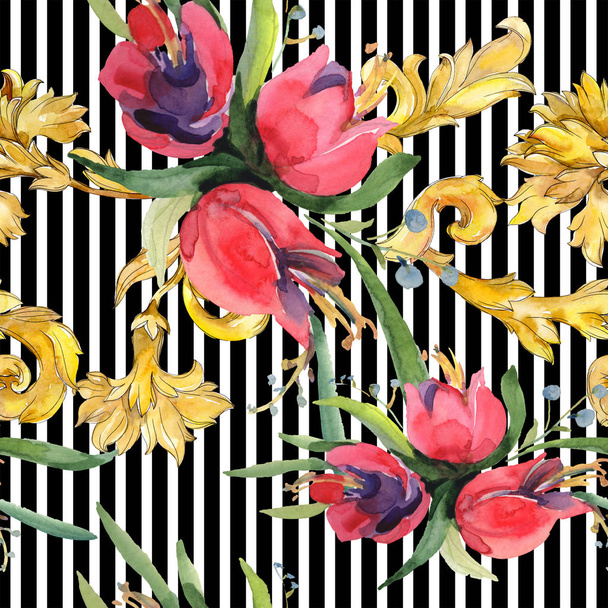 Bouquets floral botanical flowers. Watercolor background illustration set. Seamless background pattern. - Valokuva, kuva