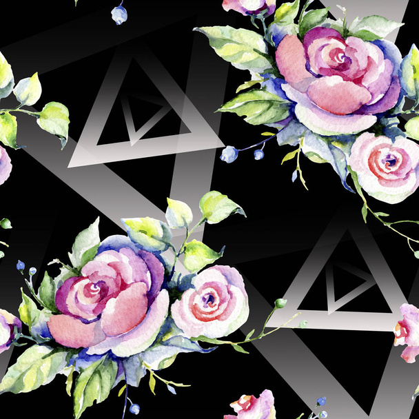 Rosa rosa buquê loral flores botânicas. Conjunto de ilustração de fundo aquarela. Padrão de fundo sem costura
. - Foto, Imagem
