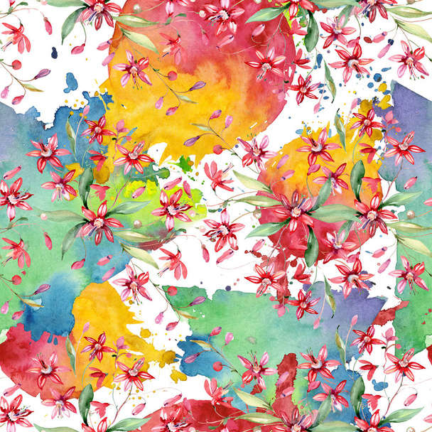 Red floral botanical flowers bouquet. Watercolor background illustration set. Seamless background pattern. - Fotoğraf, Görsel