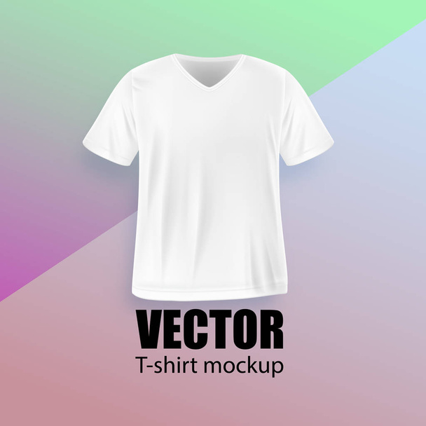 Front view of white men's t-shirt realistic mockup. Vector illus - Vector, Image