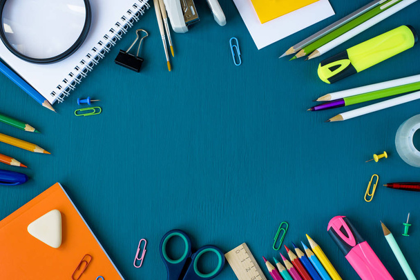 School supplies on blue background - Photo, Image