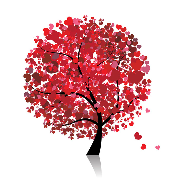 Valentine tree, love, leaf from hearts - Διάνυσμα, εικόνα