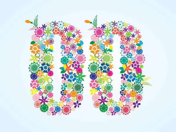 Vector Colorful Floral 00 Number Design isolated on white background. Floral Number Zero Zero - Vektori, kuva