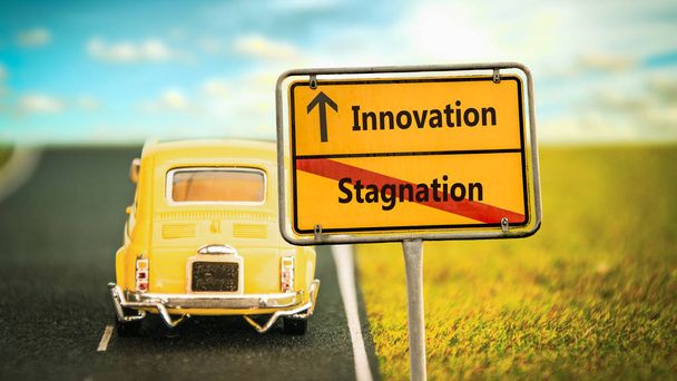 Straat teken innovatie versus stagnatie - Foto, afbeelding