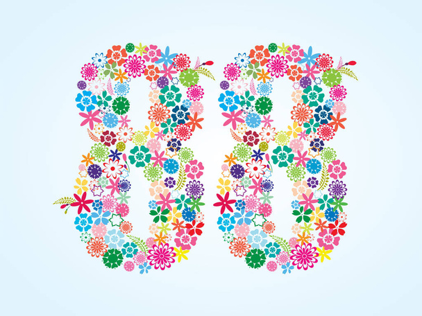 Vector Colorful Floral 88 Number Design isolated on white background. Floral Number Eighty Eight - Vector, Image