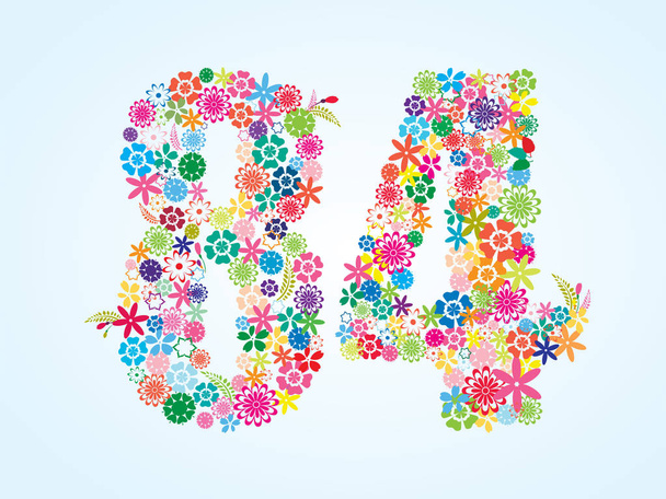 Vector Colorful Floral 84 Number Design isolated on white background. Floral Number Eighty Four - Vektor, obrázek