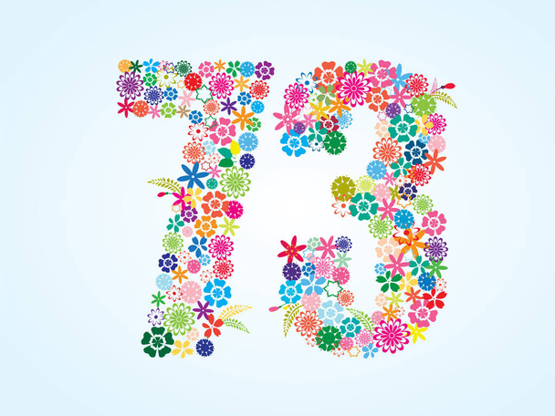 Vector colorido floral 73 Número de diseño aislado sobre fondo blanco. Número floral setenta y tres
 - Vector, imagen
