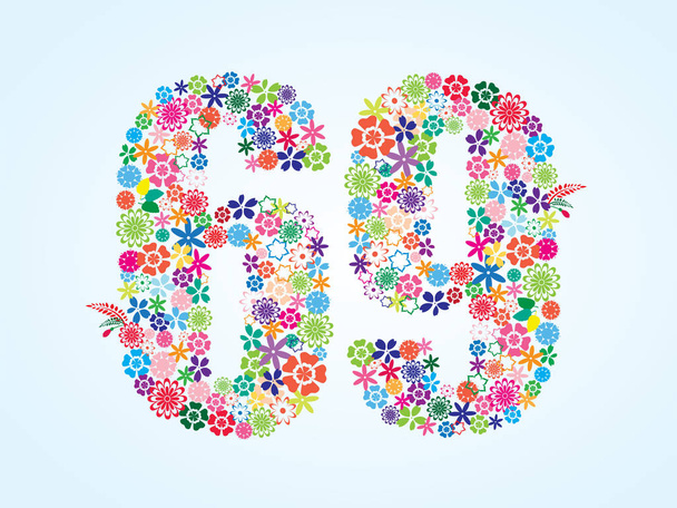 Vector Colorful Floral 69 Number Design isolated on white background. Floral Number Sixty Nine - Vektori, kuva