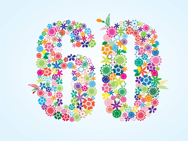 Vector Colorful Floral 60 Number Design isolato su sfondo bianco. Numero Floreale Sessanta
 - Vettoriali, immagini