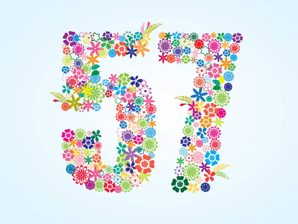 Vektor bunte florale 57 Ziffern Design isoliert auf weißem Hintergrund. Blumenzahl siebenundfünfzig - Vektor, Bild
