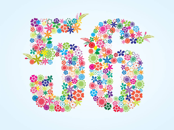 Vector Colorful Floral 56 Number Design isolated on white background. Floral Number Fifty Six - Vector, Image