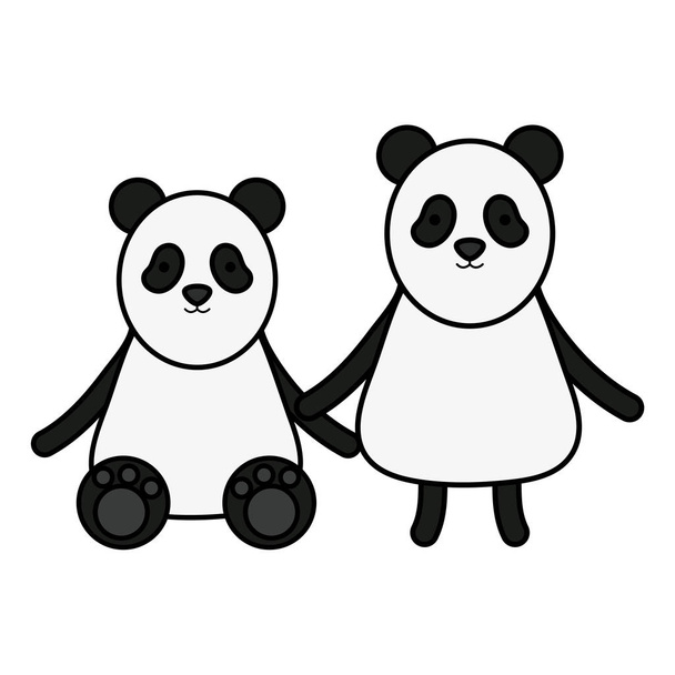słodkie niedźwiedzie pandy para dziecinne postacie - Wektor, obraz