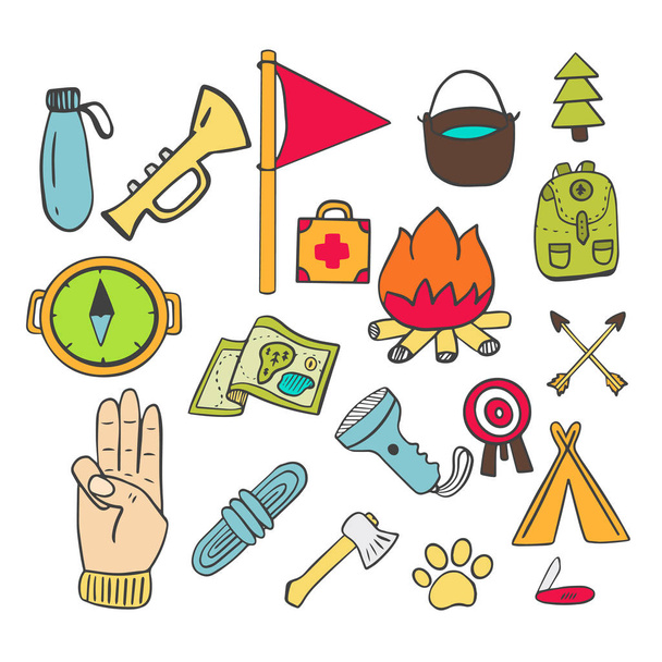 Doodle scout sont un ensemble d'objets pour le scoutisme
. - Vecteur, image