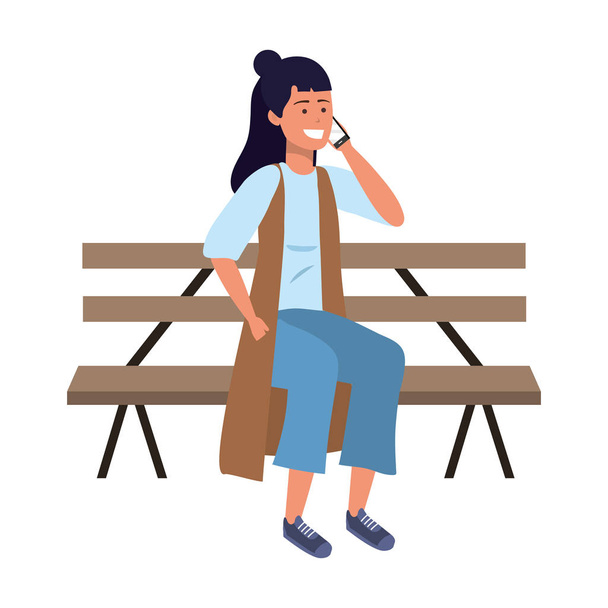 Millenial person stylish outfit bench - Vector, Image