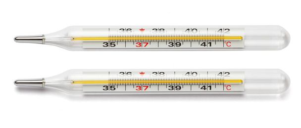 Термометры из медицинского стекла, изолированные на белом фоне
 - Фото, изображение