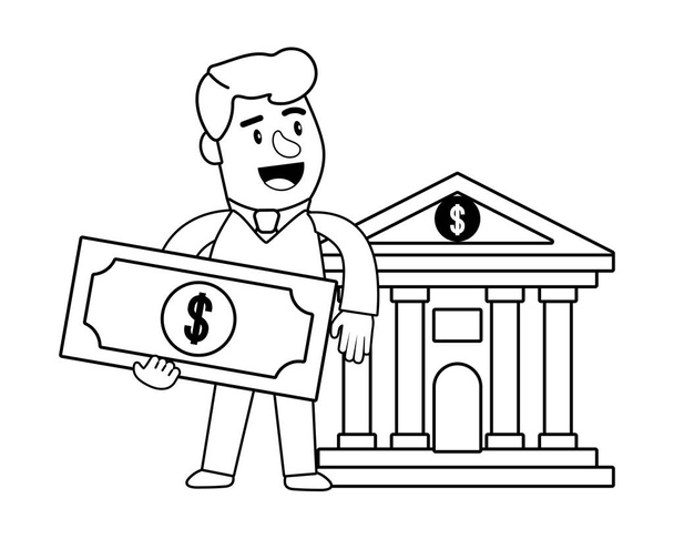 Consumidor operaciones bancarias cliente feliz blanco y negro
 - Vector, imagen