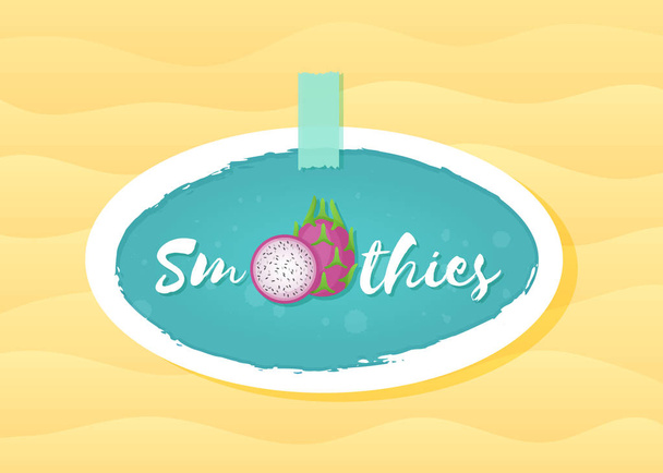 Green label smoothie pitaya fruit shake logo design - Vector, Imagen