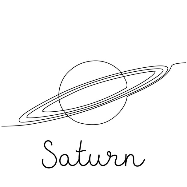 Continuous one line drawing Saturn Planet. Solar system. Vector illustration. - Vector, Image