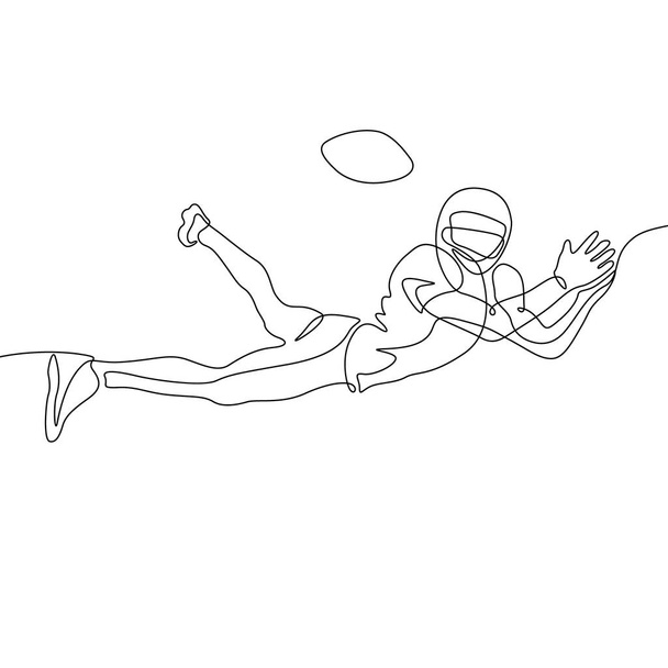 Безперервна один рядок малювання американського футболіста стрибати ловити м'яч - Вектор, зображення