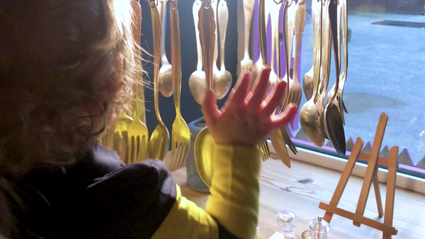 Un bambino è giocato con stoviglie decorative in un caffè
 - Filmati, video